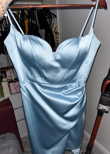 Bebek mavisi saten abiye - Görsel 2