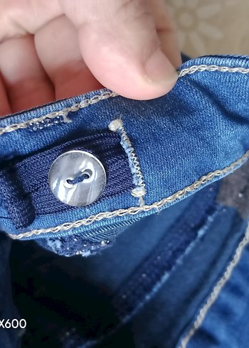 7 Yaş Beden mavi Renk Kız Çocuk Parlak Pul Detaylı lacivert Kot Pantolon
