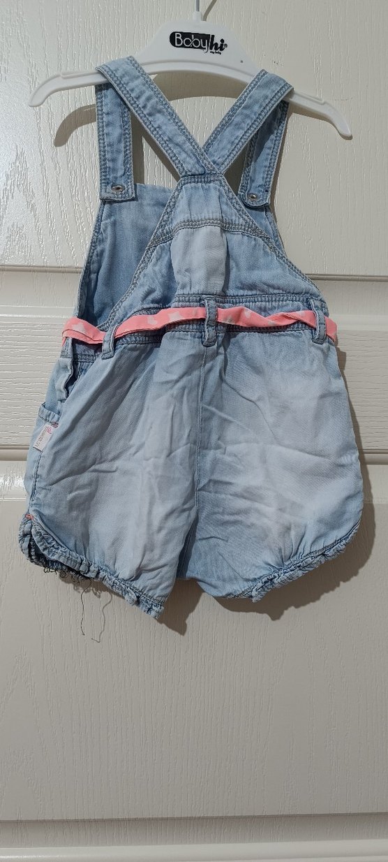 Kız Çocuk Pembe Bağlamalı Denim Tulum - Görsel 2