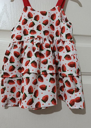 Kız Çocuk Çilek Desenli Askılı Elbise - Görsel 2