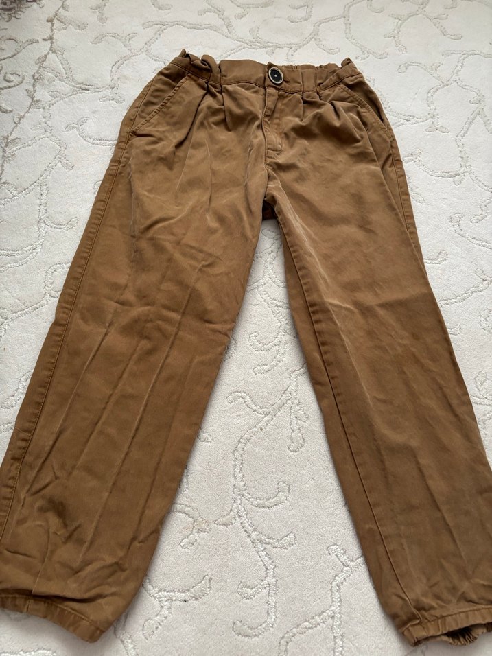 Zara orijinal Bej Düğmeli çocuk Keten Pantolon - Görsel 2