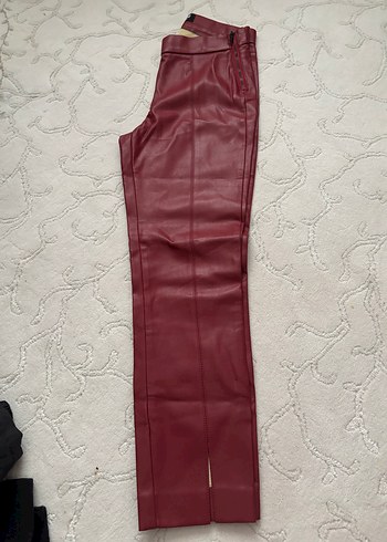 Bordo Deri Kadın Pantolon Midi Boy - Görsel 4