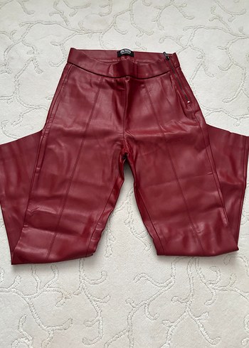 Bordo Deri Kadın Pantolon Midi Boy - Görsel 2