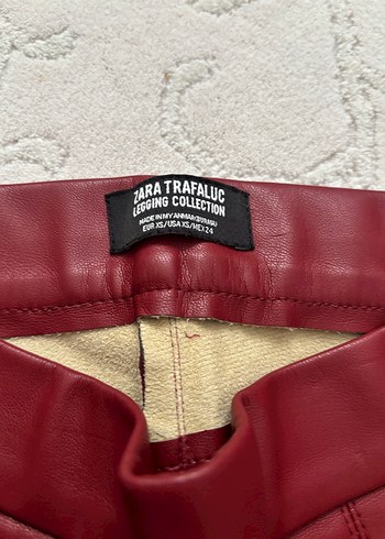 Bordo Deri Kadın Pantolon Midi Boy - Görsel 3