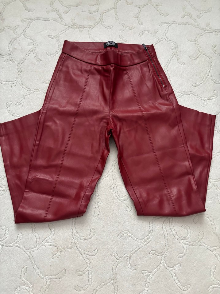 Bordo Deri Kadın Pantolon Midi Boy - Görsel 2