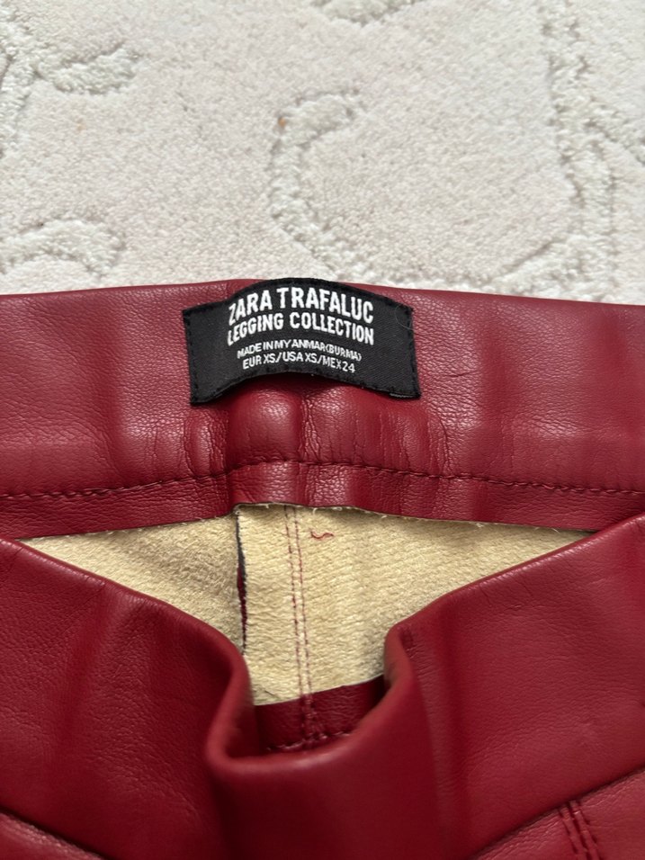 Bordo Deri Kadın Pantolon Midi Boy - Görsel 3