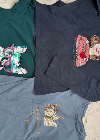 Zara orijinal Kız Çocuk Payetli Uzun Kollu Tişört 3 adet - Görsel 2