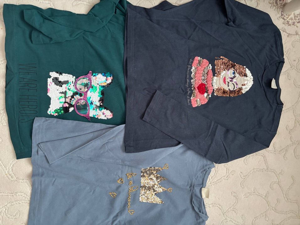 Zara orijinal Kız Çocuk Payetli Uzun Kollu Tişört 3 adet - Görsel 2