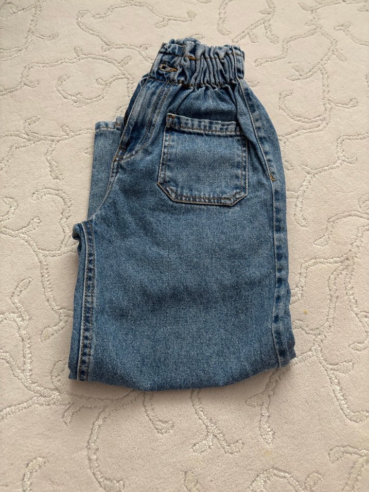 Kemerli Bol Kesim Kız Kot Pantolon - Görsel 3