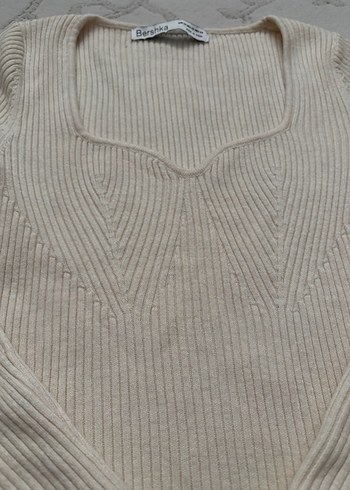 Krem V Yaka Örgü Kadın Kazak - Görsel 3