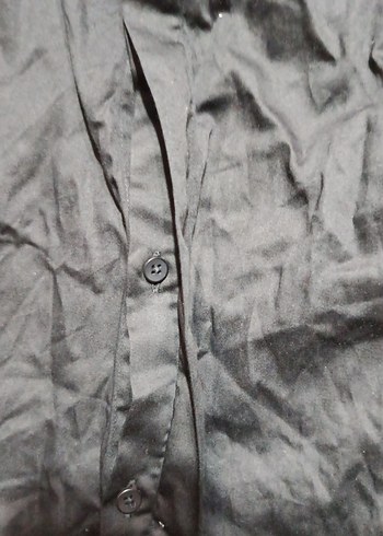 Erkek Siyah Keten Gömlek, Uzun Kollu, Düğmeli - Görsel 6