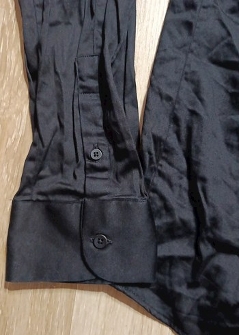 Erkek Siyah Keten Gömlek, Uzun Kollu, Düğmeli - Görsel 3