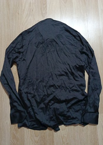 Erkek Siyah Keten Gömlek, Uzun Kollu, Düğmeli - Görsel 4