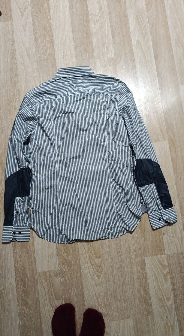 Düğmeli Uzun Kollu Gri Erkek Gömlek - Görsel 5