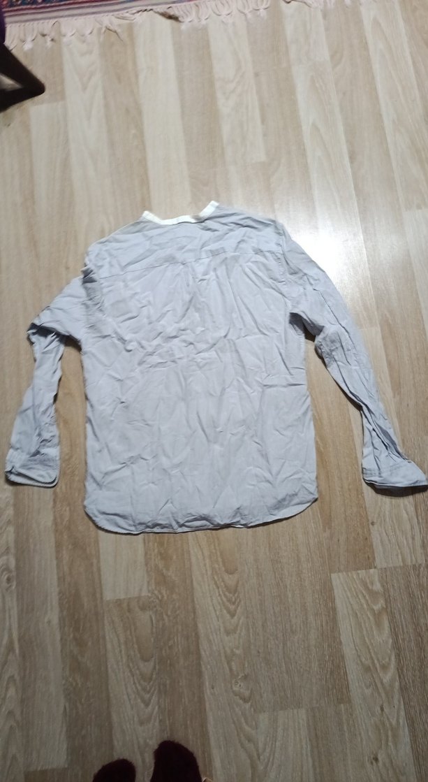 Bej Keten Erkek Gömlek, Uzun Kollu, Düğmeli - Görsel 4