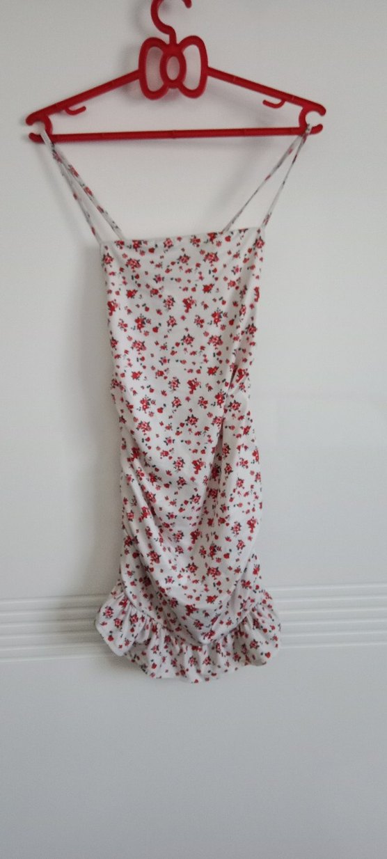 Çiçek Desenli Beyaz Mini Elbise - Görsel 2