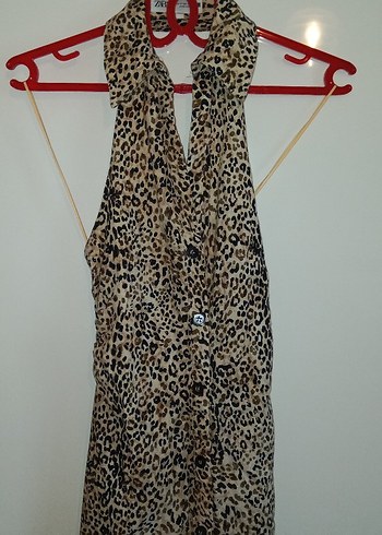 Yılan Desenli Kahverengi Uzun Drapeli Elbise - Görsel 2