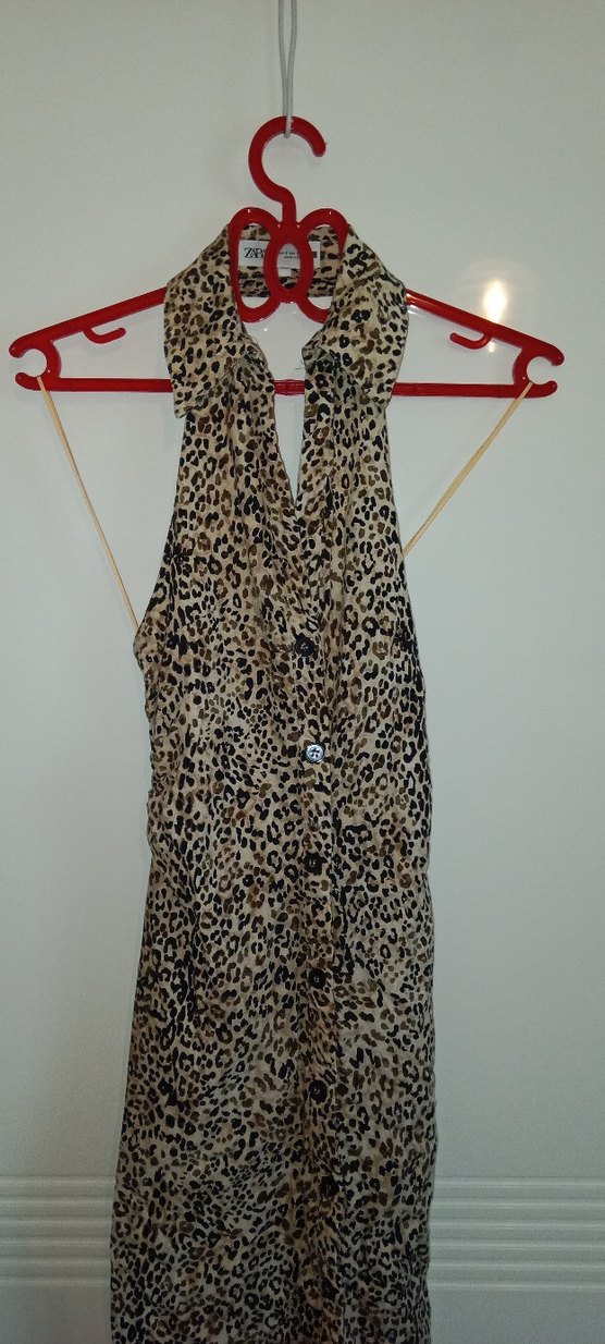 Yılan Desenli Kahverengi Uzun Drapeli Elbise - Görsel 2