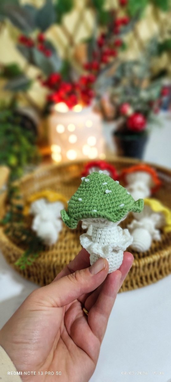 Renkli Örgü Mantar anahtarlik - Görsel 5