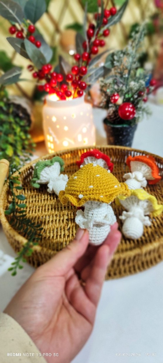 Renkli Örgü Mantar anahtarlik - Görsel 3