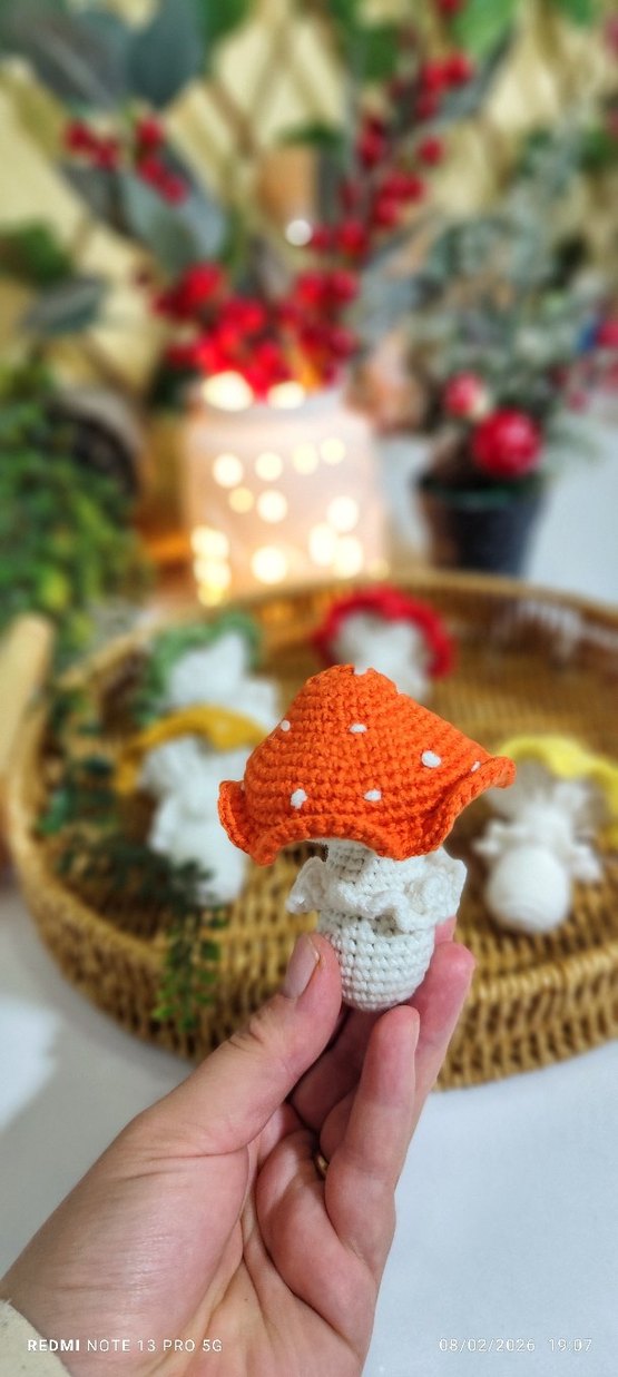 Renkli Örgü Mantar anahtarlik - Görsel 2