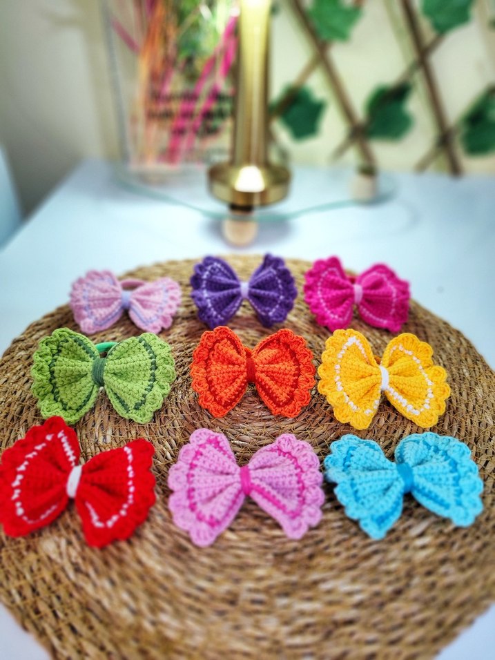 Renkli Nakışlı Fiyonk Saç Tokaları - Görsel 2