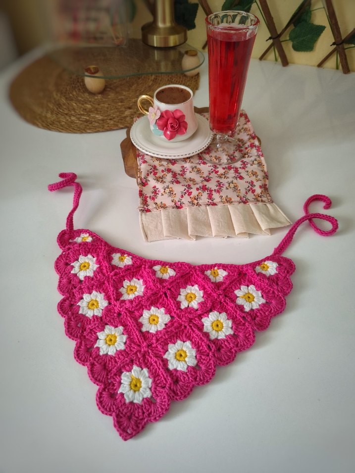 Çiçek Desenli Örgü Bohem Saç Aksesuarı bandana - Görsel 2