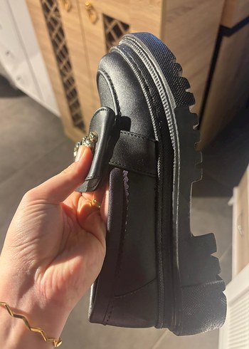 38 Beden Altın Tokalı Platform Topuklu Kadın Loafer