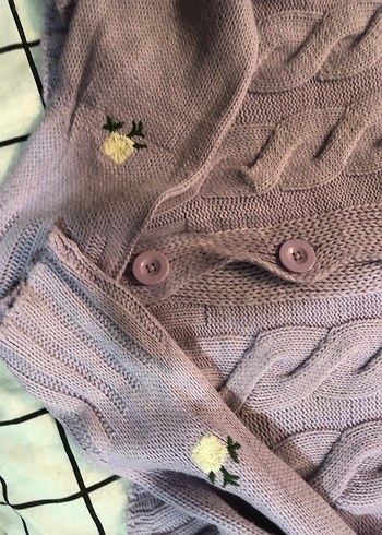 Trendyol Nakışlı Mor Triko Kadın Hırka - Görsel 2