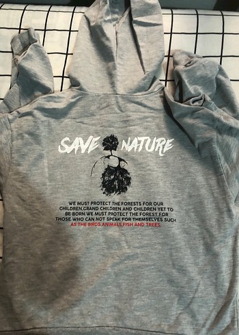 Gri Kapüşonlu Baskılı Kadın Sweatshirt - Görsel 3