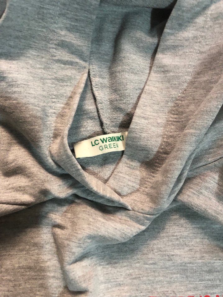 Gri Kapüşonlu Baskılı Kadın Sweatshirt - Görsel 2