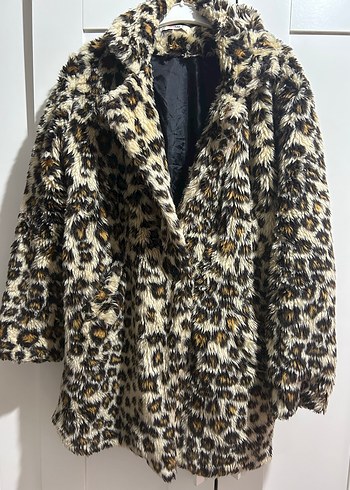 Leopar Desenli Suni Kürk Midi Kaban
