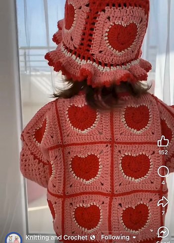 Nakışlı Kalp Desenli Kız Hırka ve Şapka Seti - Görsel 6