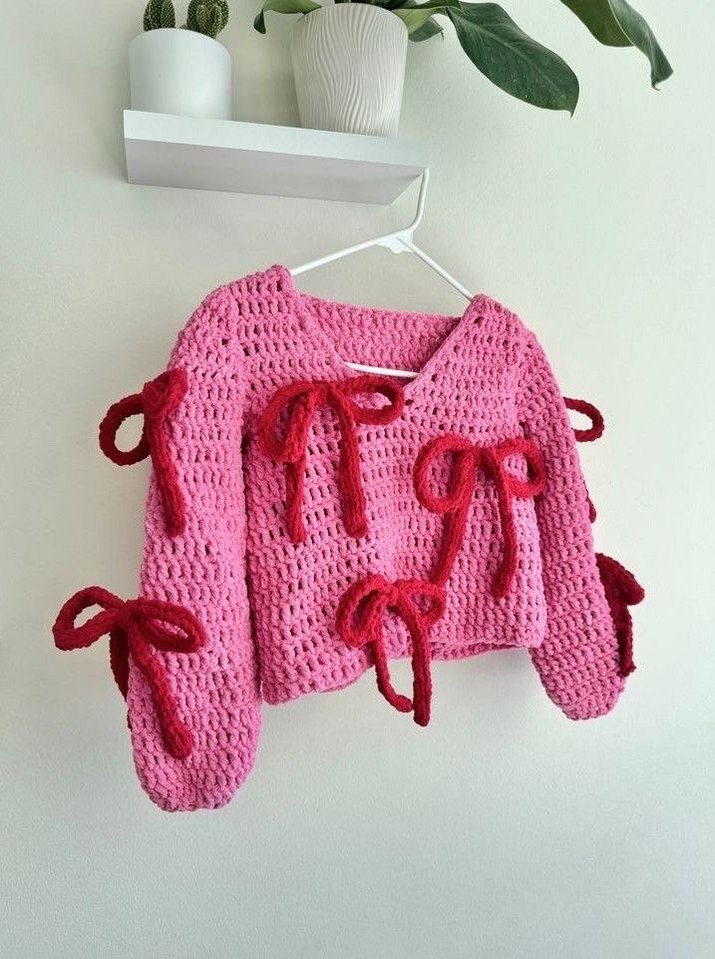 Pembe Örgü Triko Kazak - Görsel 2