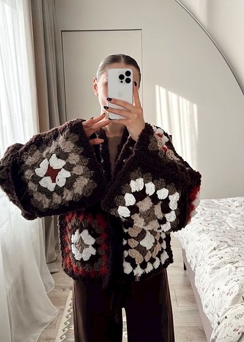 Örgü Desenli Yeşil Bohem Kadın Hırka - Görsel 2