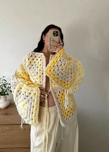 Örgü Desenli Yeşil Bohem Kadın Hırka - Görsel 8