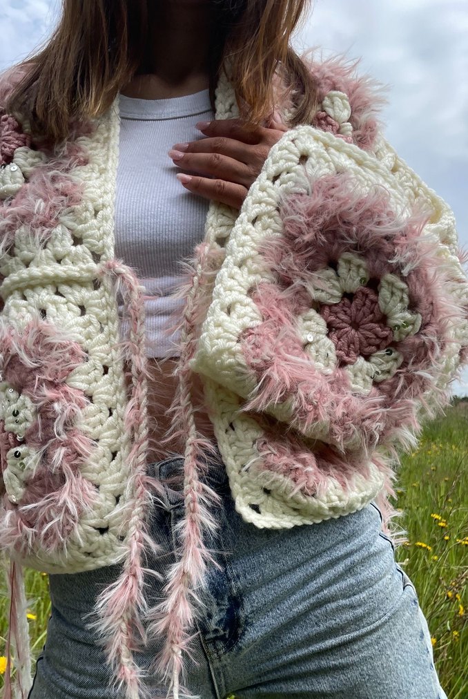 Örgü Desenli Yeşil Bohem Kadın Hırka - Görsel 5