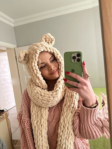 Kulaklı peluş şapka atkı - Görsel 3