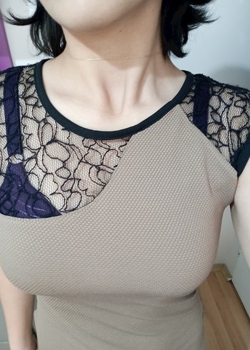 Vintage Dantel Detaylı Kolsuz Bej Midi Elbise - Görsel 2