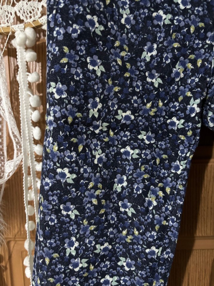 Kadın Lacivert Çiçek Desenli Denim Pantolon - Görsel 2