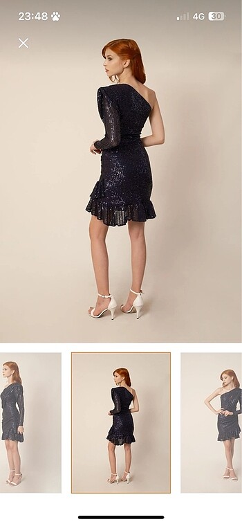 Lacivert payetli elbise tek omuz - Görsel 2