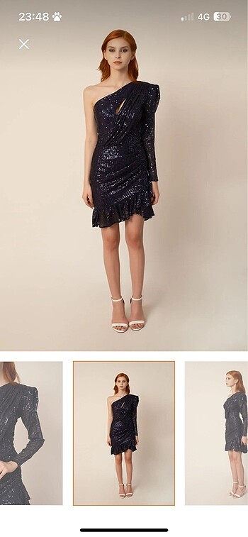 Lacivert payetli elbise tek omuz - Görsel 3