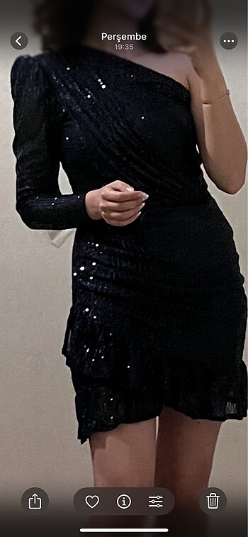 Lacivert payetli elbise tek omuz - Görsel 6