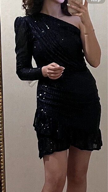 Lacivert payetli elbise tek omuz - Görsel 8