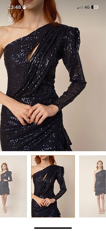 Lacivert payetli elbise tek omuz - Görsel 4