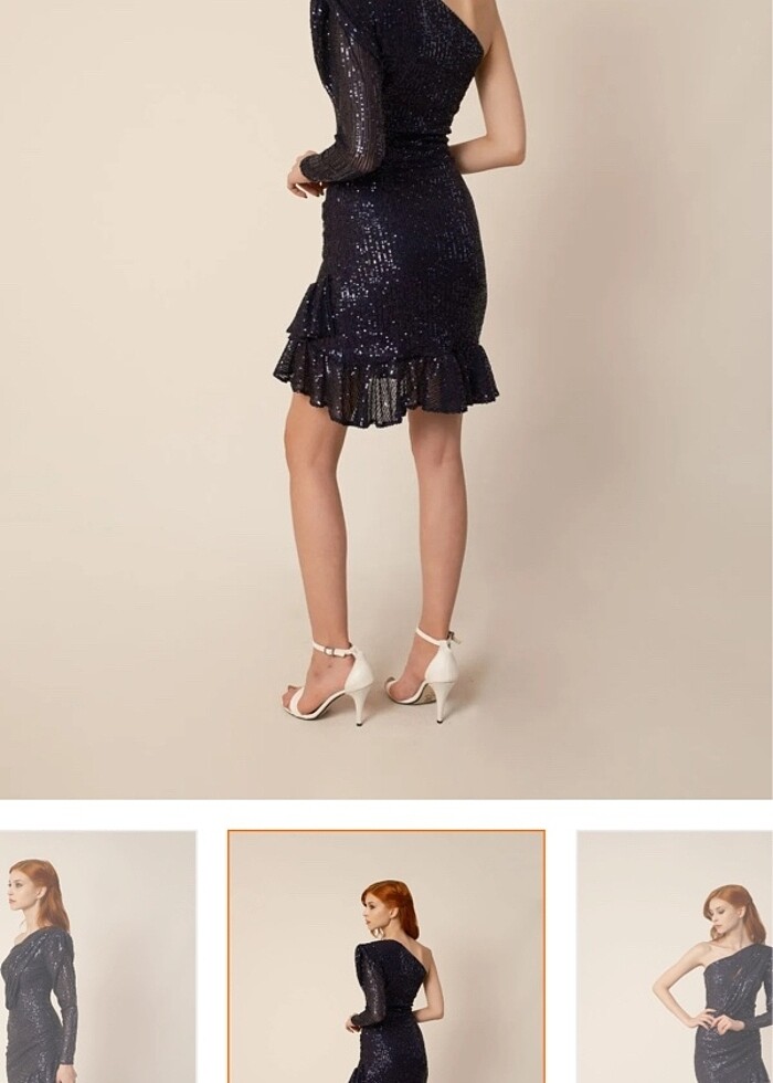 Lacivert payetli elbise tek omuz - Görsel 2