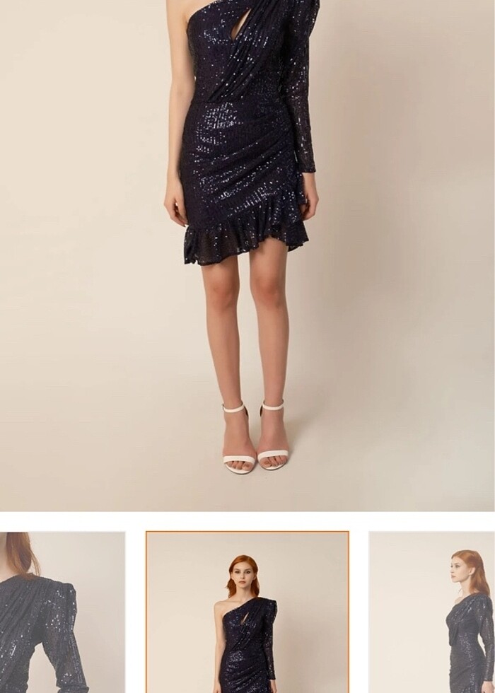 Lacivert payetli elbise tek omuz - Görsel 3