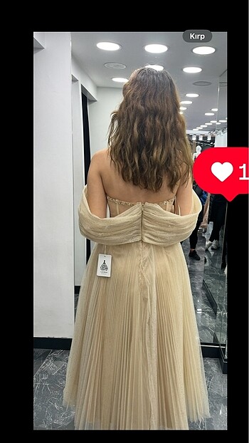 Carmen Gold Düşük Kol Taşlı Tül Nişanlık - Görsel 7