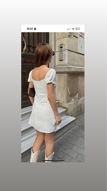 Beyaz mini elbise kare yaka - Görsel 5