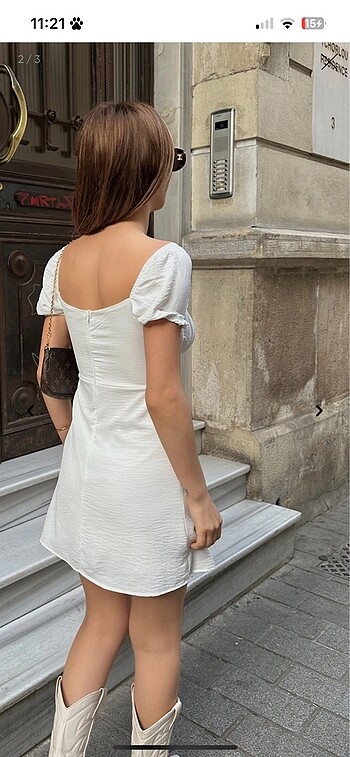 Beyaz mini elbise kare yaka - Görsel 6